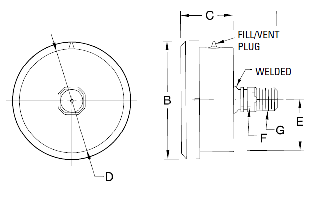 Glycerin Filled INdustrial Pressure Gauge 251LFSS12W Diagram