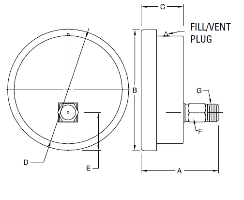 Glycerin Filled Industrial Pressure Gauge 401LFSS19 Drawing 