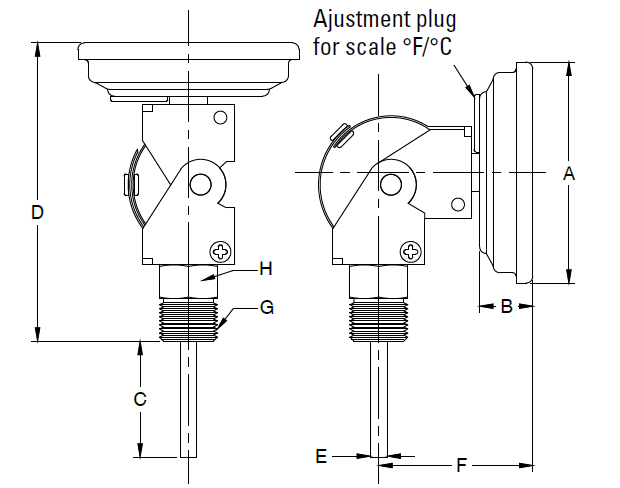 Adjustable Angle Bimetal Thermometer Diagram 3