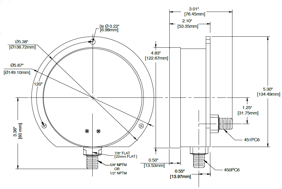 INdustrial Pressure Gauge Model 450PC6 Diagram