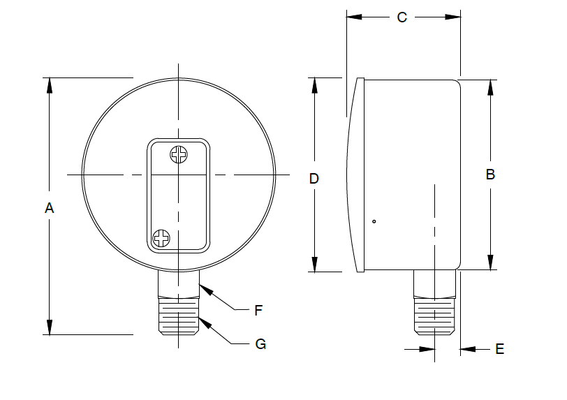 Low Pressure Gauge 250LPB15WO Diagram