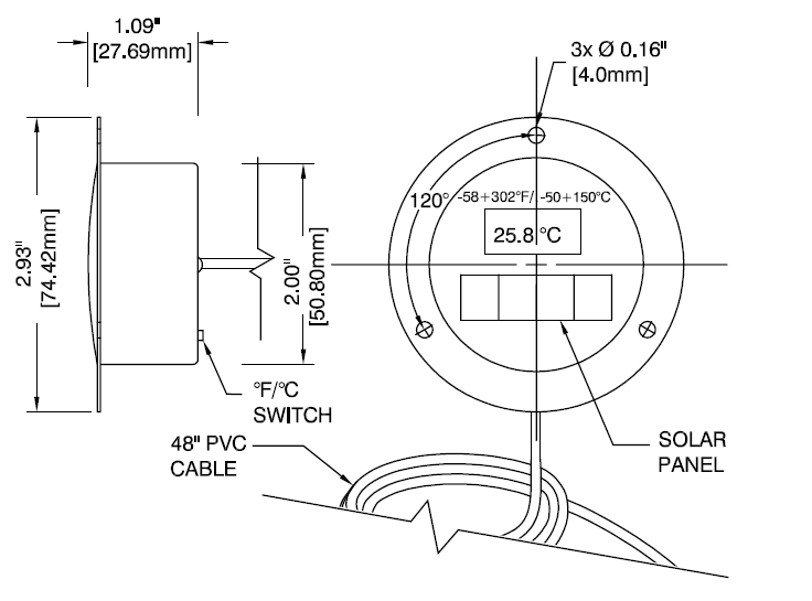 Solar Digital Thermometer DIT200 Diagram