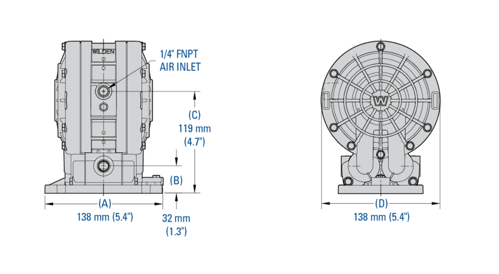 Wilden V2550 Velocity Compact Pump Dimensions